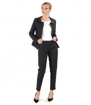 Office woman suit with jacket and printed cotton pants