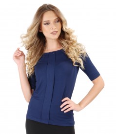 Elastic jersey blouse with fold and crystals