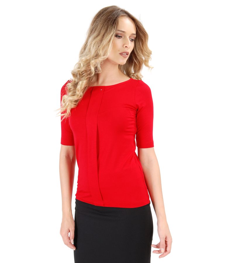 Elastic jersey blouse with fold and crystals