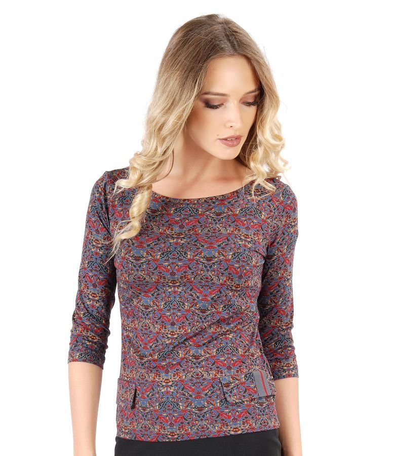 Jersey blouse with floral print
