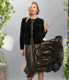 Elegant outfit with elastic velvet jacket and veil dress