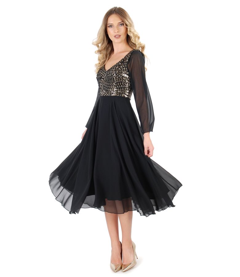 Veil dress with sequins corsage black - YOKKO