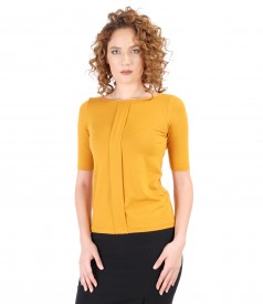Elastic jersey blouse with fold and crystals trim