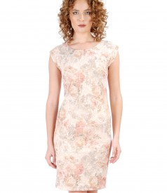 Elastic brocade dress with gold metallic thread