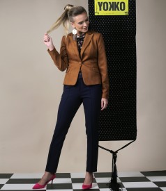 Fabric jacket with velvet look and ankle pants