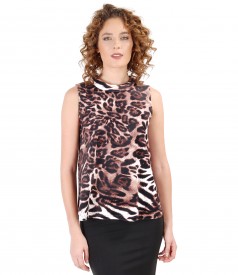 Elastic jersey blouse with velvety look