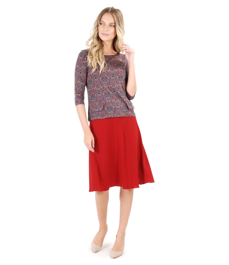 Semiclos skirt with printed elastic jersey blouse