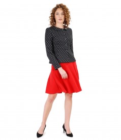 Office outfit with printed cotton jacket and flaring skirt