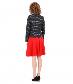 Office outfit with printed cotton jacket and flaring skirt