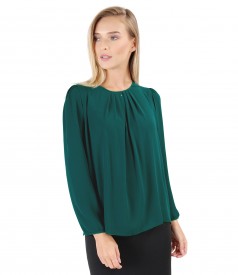 Blouse with folds on decolletage embellished with crystals