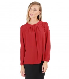 Blouse with folds on decolletage embellished with crystals