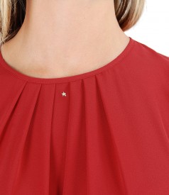 Blouse with folds on decolletage embellished with crystals