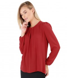 Blouse with folds on decolletage embellished with crystals