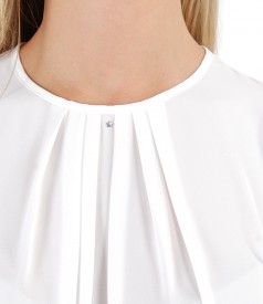 Blouse with folds on decolletage embellished with crystals