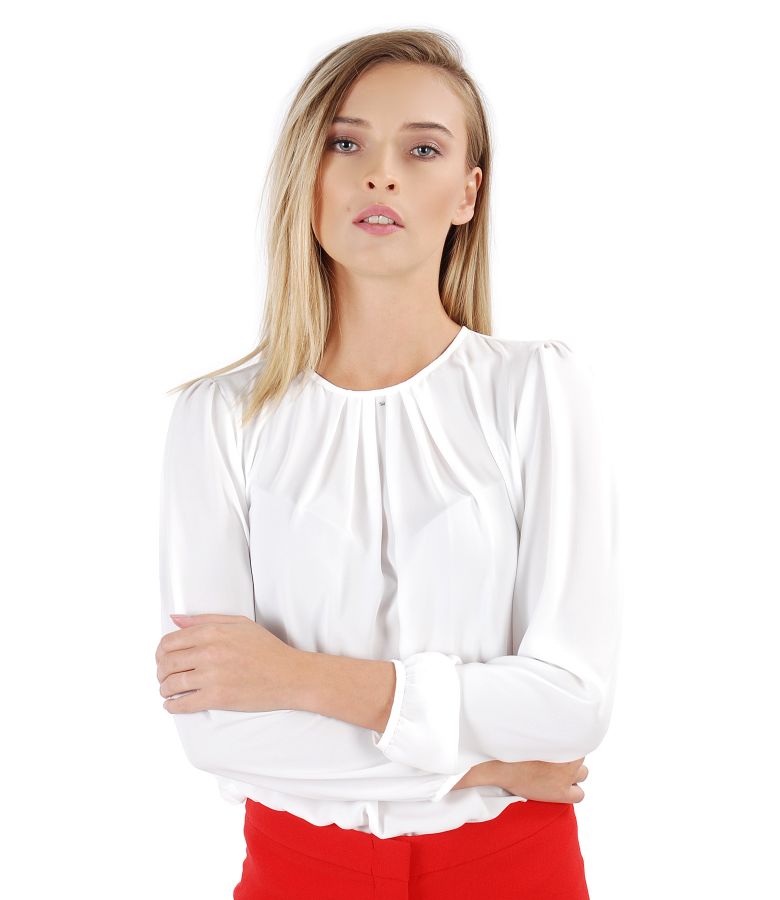 Blouse with folds on decolletage embellished with crystals