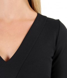 Elastic jersey dress with V decolletage