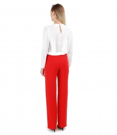 Blouse with folds on decolletage and straight pants