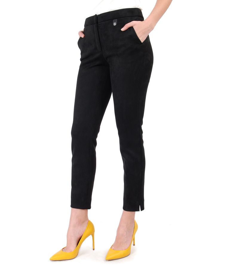 Fabric pants with velvety look black - YOKKO