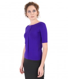 Elastic jersey blouse with fold and crystals trim