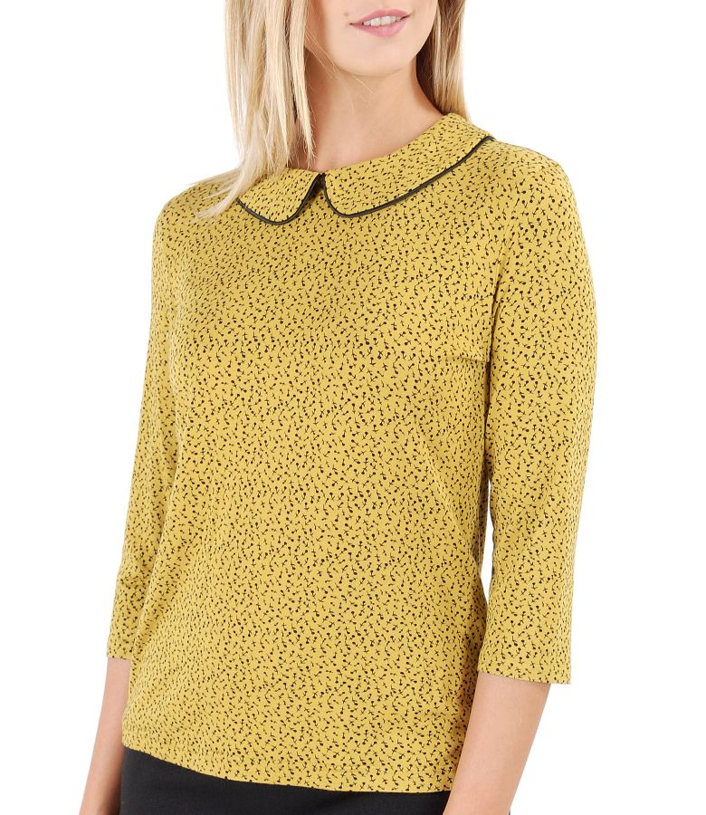 Printed elastic jersey blouse with collar