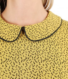 Printed elastic jersey blouse with collar