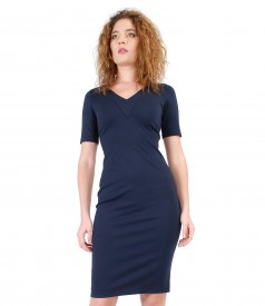 Elastic jersey dress with V decolletage