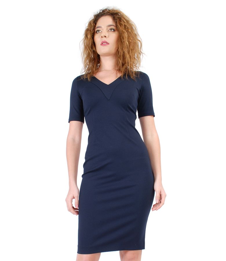 Elastic jersey dress with V decolletage