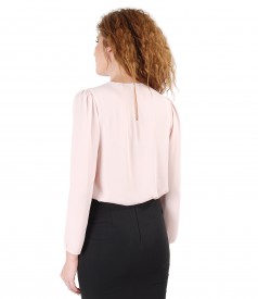 Blouse with folds on decolletage embellished with crystals