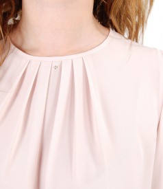 Blouse with folds on decolletage embellished with crystals