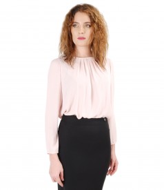 Blouse with folds on decolletage embellished with crystals