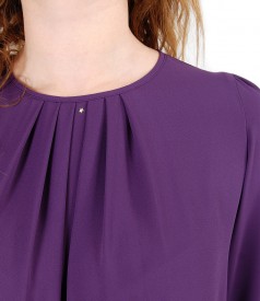 Blouse with folds on decolletage embellished with crystals