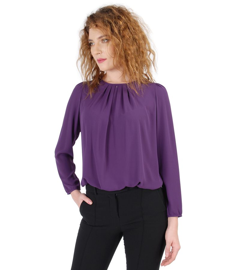 Blouse with folds on decolletage embellished with crystals