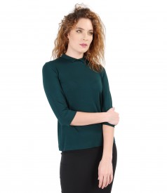 Elastic jersey blouse with collar