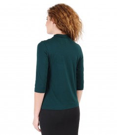 Elastic jersey blouse with collar