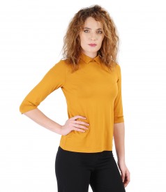Elastic jersey blouse with collar