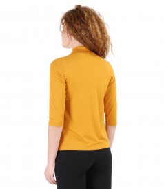 Elastic jersey blouse with collar