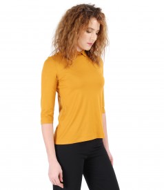 Elastic jersey blouse with collar