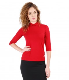 Elastic jersey blouse with collar