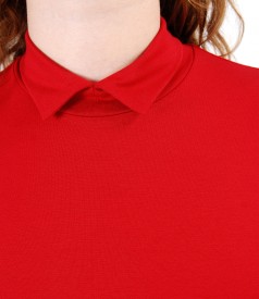 Elastic jersey blouse with collar