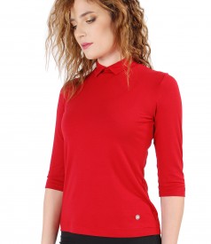 Elastic jersey blouse with collar