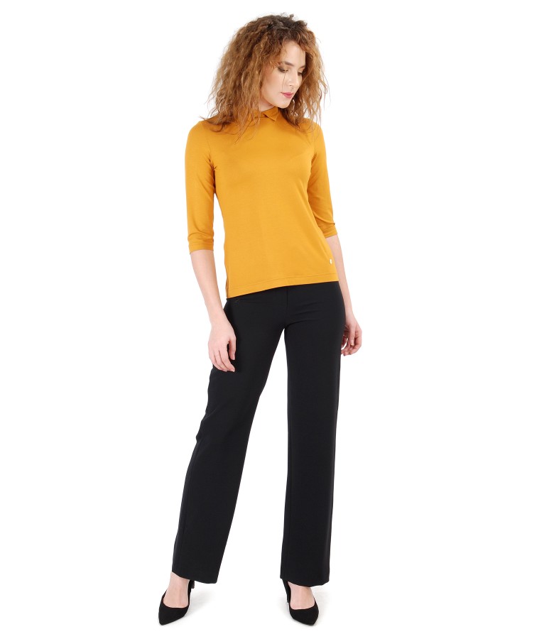 Elastic fabric pants and uni elastic jersey blouse