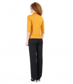 Elastic fabric pants and uni elastic jersey blouse