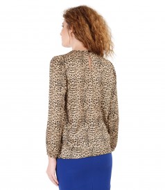 Blouse with animal print and folds on decolletage embellished with crystals