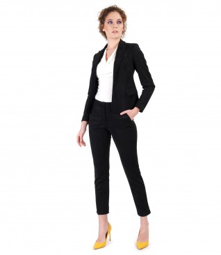 Office woman suit with jacket and fabric pants with velvet look