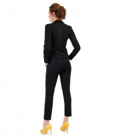 Office woman suit with jacket and fabric pants with velvet look