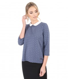 Elastic jersey blouse with white collar