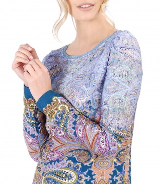 Elastic jersey blouse with long sleeves