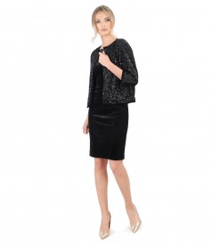 Black elastic velvet dress with sequins bolero