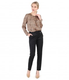 Blouse with animal print and velvet fabric pants