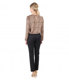 Blouse with animal print and velvet fabric pants